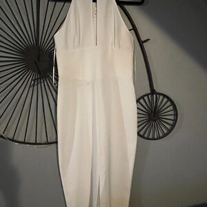 ZARA LONG STRAIGHT WHITE DRESS WITH LARGE SLIT
